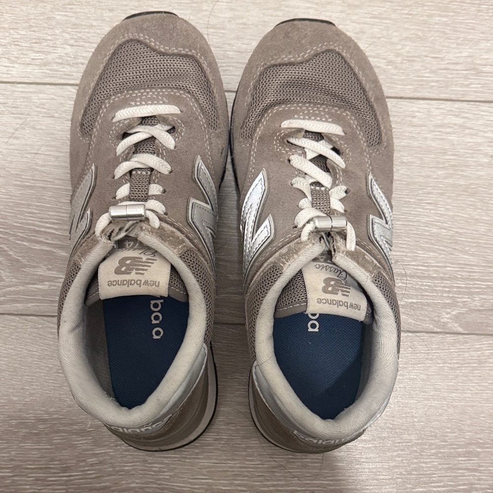 New Balance 574 Taupe and Silver Sneakers Size 36